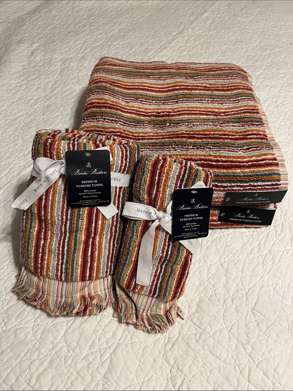 6pc BROOKS BROTHERS Fall Rainbow STRIPED THICK PLUSH TURKISH Towel Set New